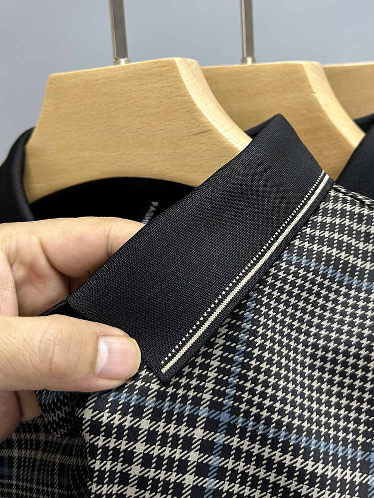 Summer Thin Section Traceless Shirt Collar Plaid Printed Clothing For Middle-aged Dad Half Sleeve Polo Shirt