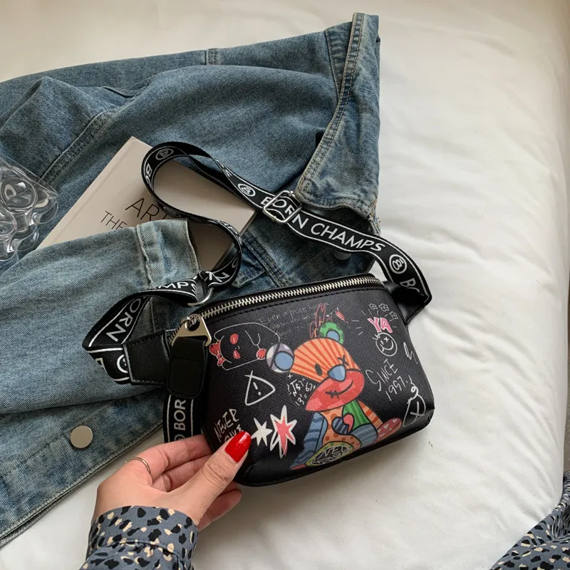 Casual Disco Bag Painted Graffiti Small Backpack - Black