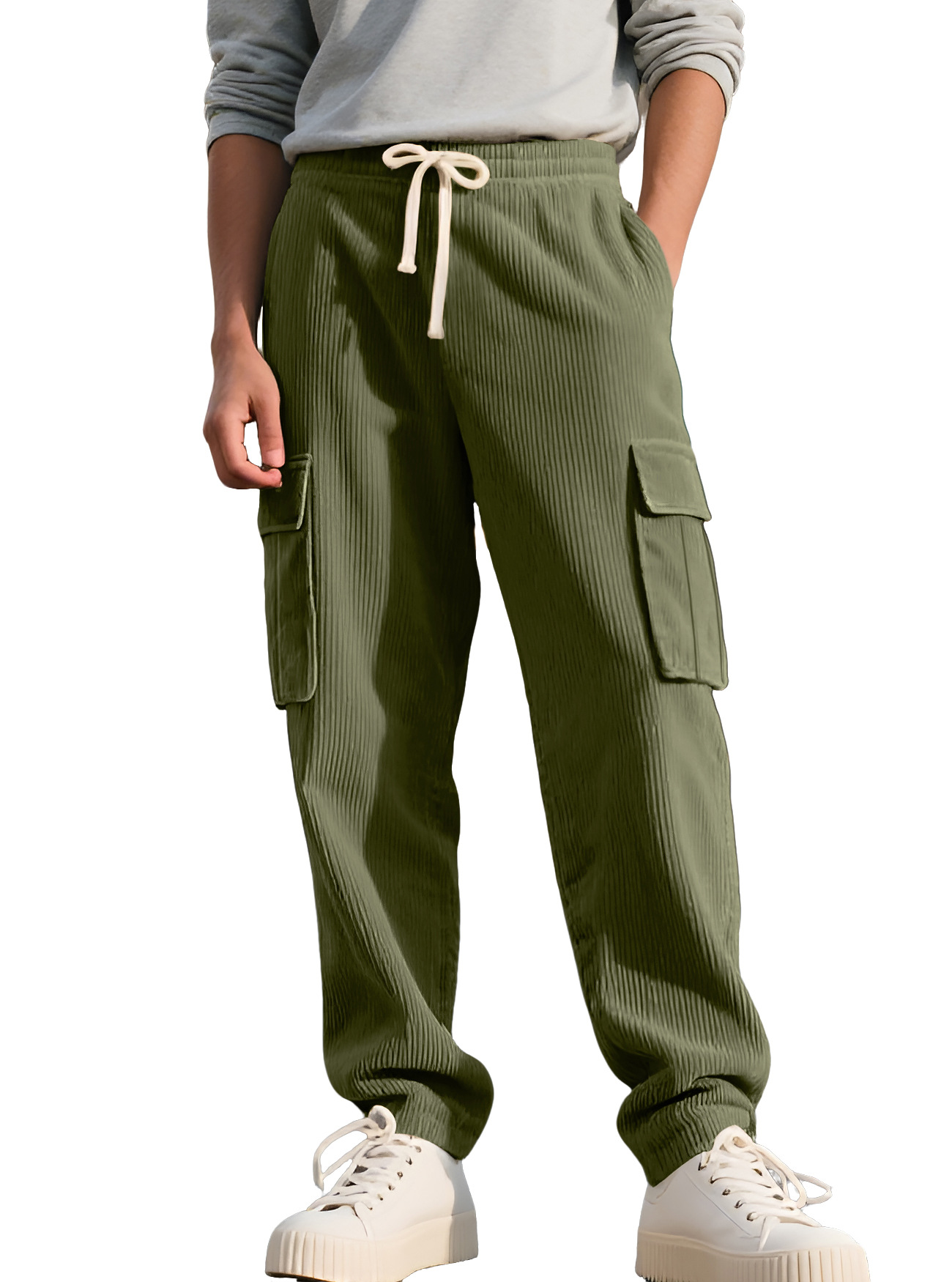 Retro Workwear Casual Corduroy Sweatpants For Men - Image 7