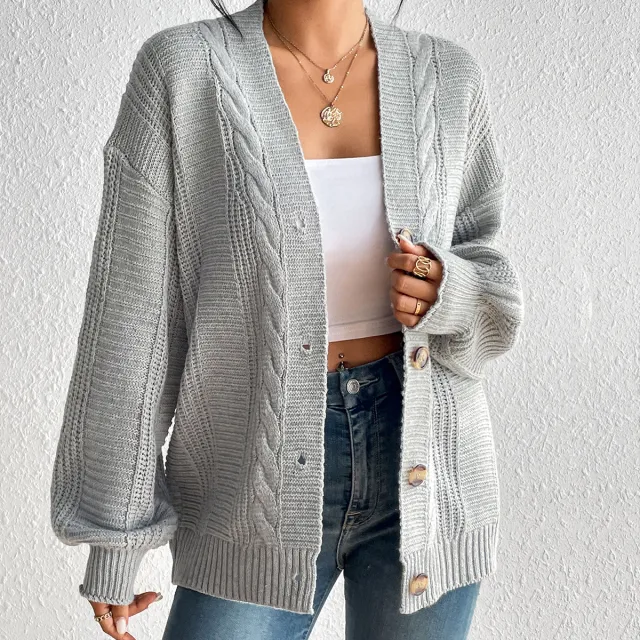 Simple Hemp Pattern Button Women's Overcoat Gray - Shop at LoveMi