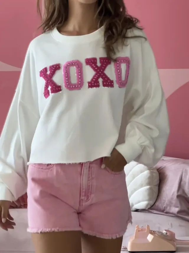 Loose Casual Embroidered Versatile Women's Top White Letters - Shop at LoveMi