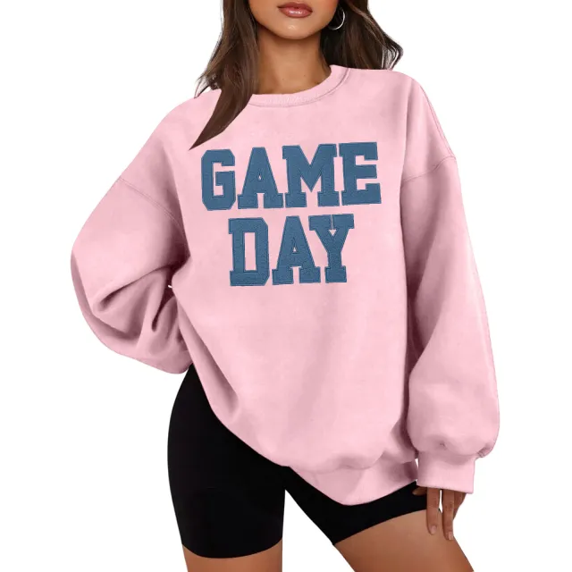 Casual Loose Letters Printed Crew Neck Sweatshirt Pink - Shop at LoveMi