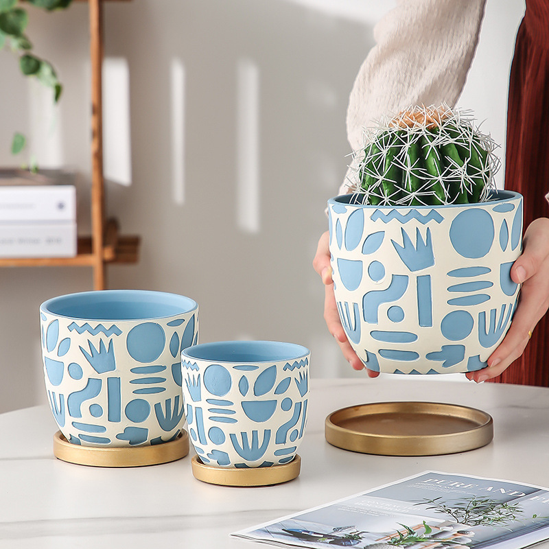 Cute Crown-patterned Ceramic Flower Pot Hand-painted Craftsmanship