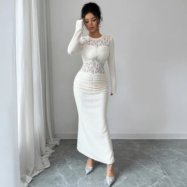 Elegant And Sophisticated Lace Long sleeve Sheath Dress Apricot - Shop at LoveMi
