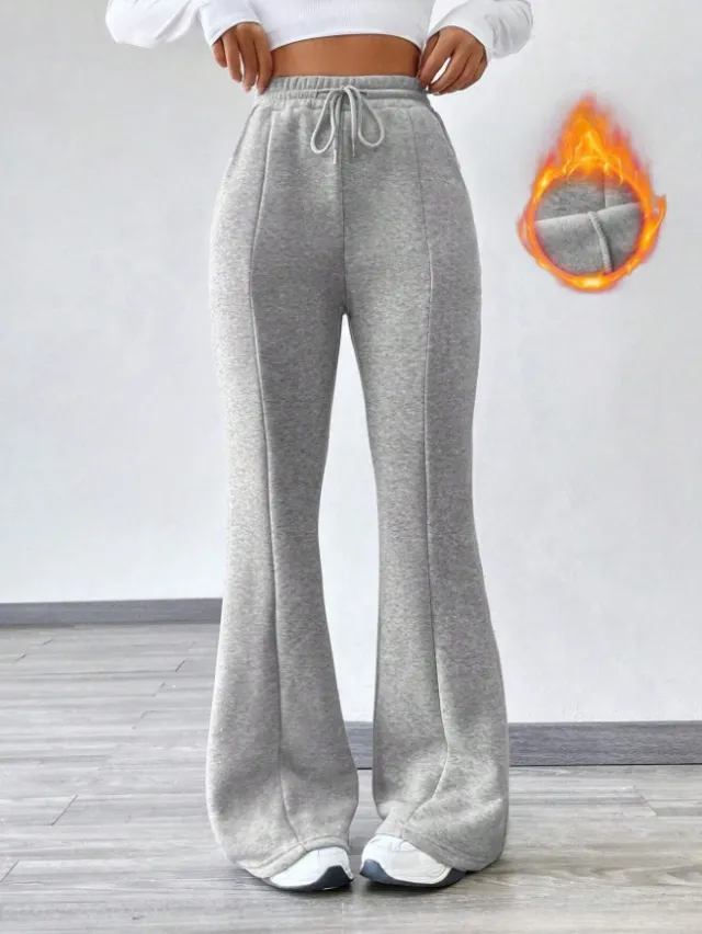 Women's Slightly Flared Casual Pants Comfortable Drawstring Stretch Fleece Sweatpants Red - Shop at LoveMi