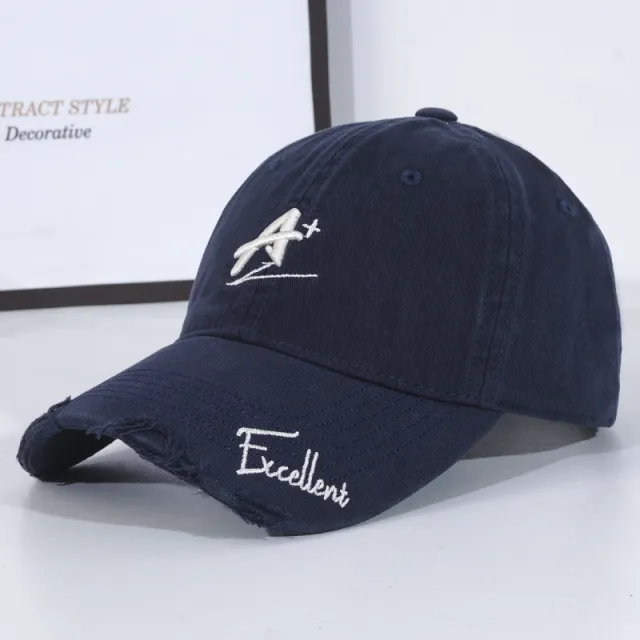Fashionable All match Soft Top Baseball Cap Ripped Sun proof Peaked Cap Navy - Shop at LoveMi