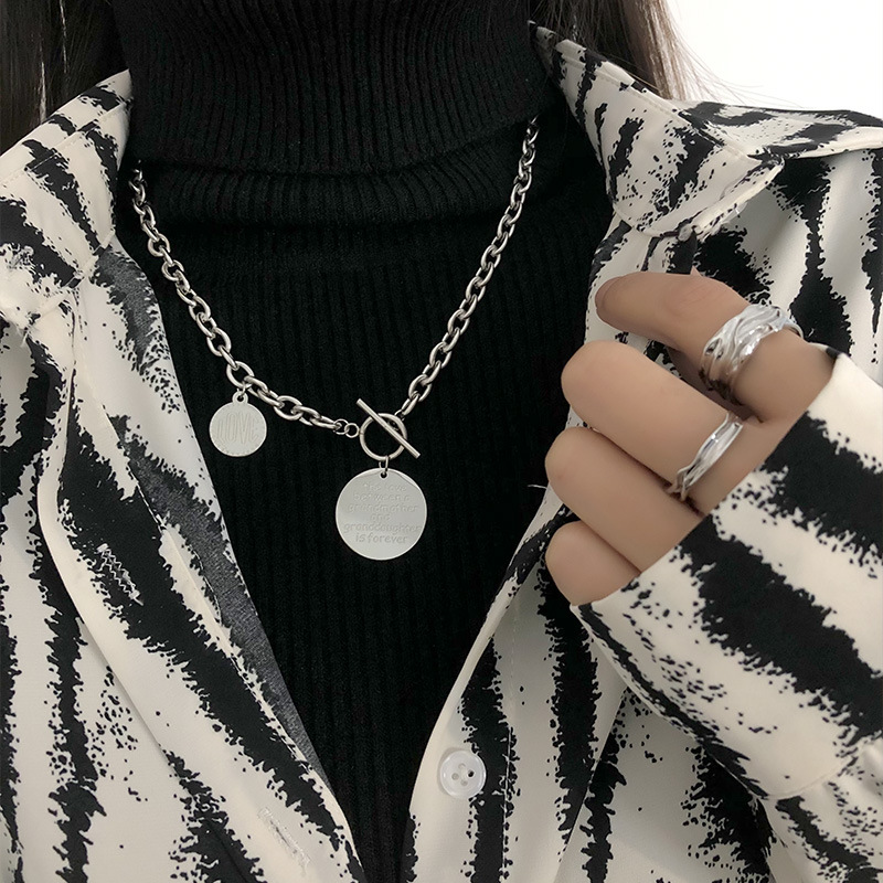 European And American Personalized Round Titanium Steel Necklace Does Not Fade