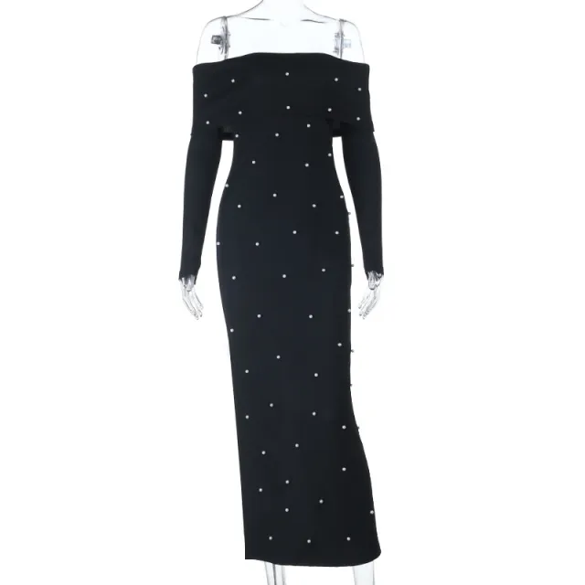 Sexy Beaded Off shoulder Long Sleeve Dress Black - Shop at LoveMi