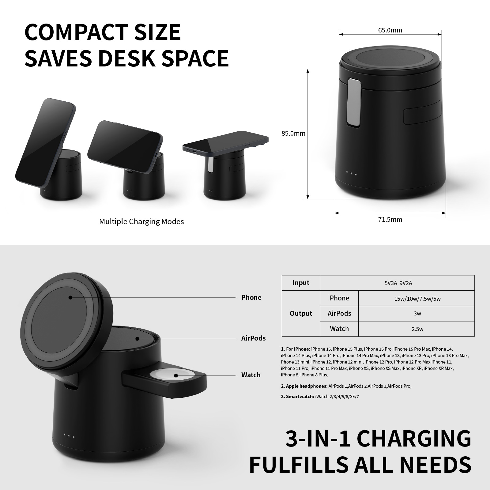 Title 1, 15W Magnetische Drie-in-één Draadloze Oplader L...