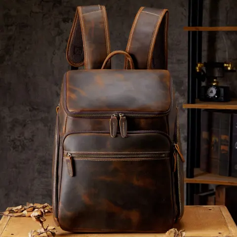 Cowhide Vintage Backpack Men's Leather Outdoor Travel Computer Bag
