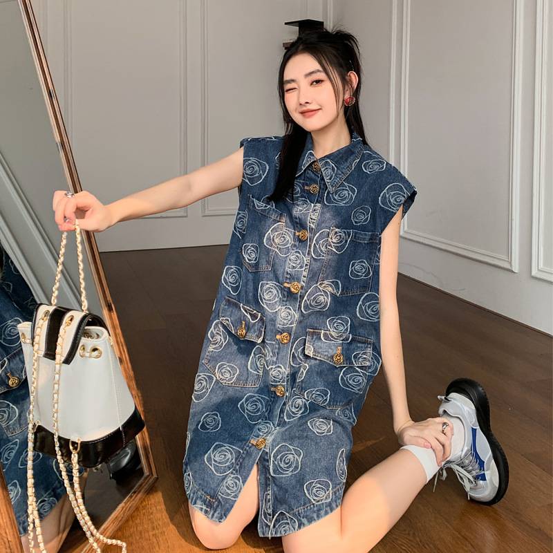 Tooling Style Rose Frosted Loose Slimming Youthful-looking Denim Skirt Summer