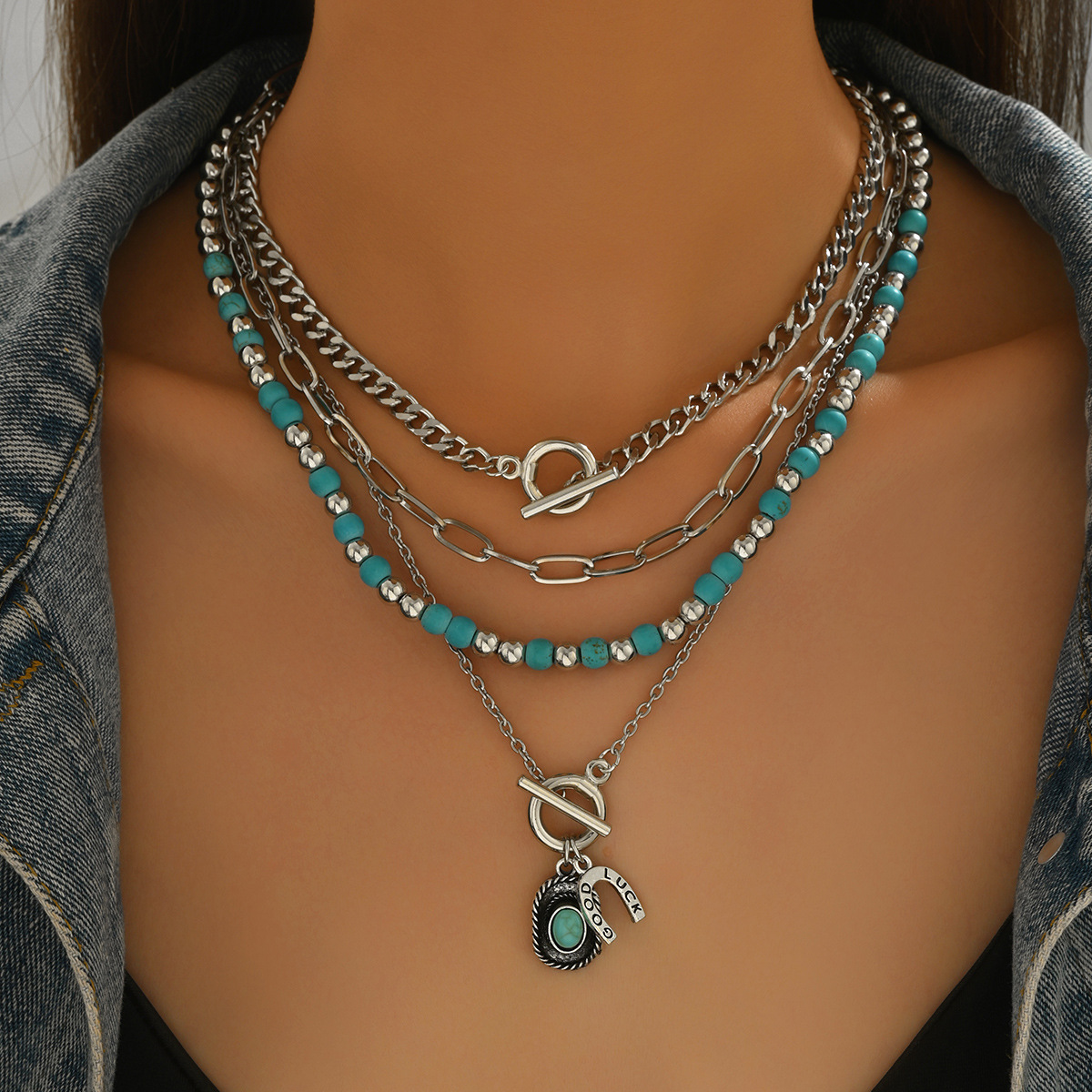 Western Cowboy-Style Turquoise Necklace Set