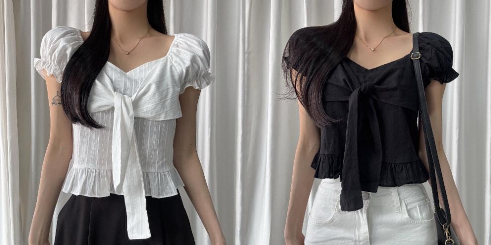 Bow-tied Ruffled Frill Puffed-sleeve Shirt 22 b3a340c5 63cc 4ff0 9088 80362ddfd09f