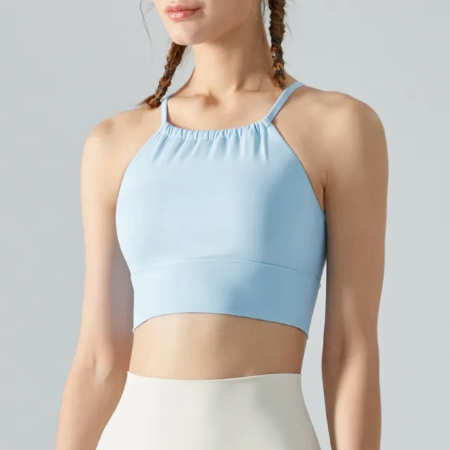 Front Collar Fold Movement Underwear Women With Chest Pad Workout Top Blue - Shop at LoveMi