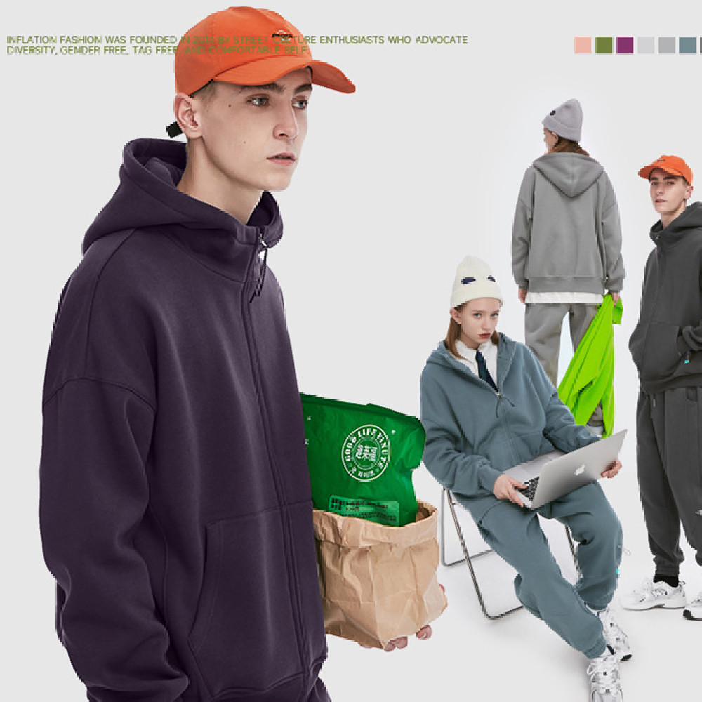 350g Velvet Padded Loose High Zipper Hooded Sweater