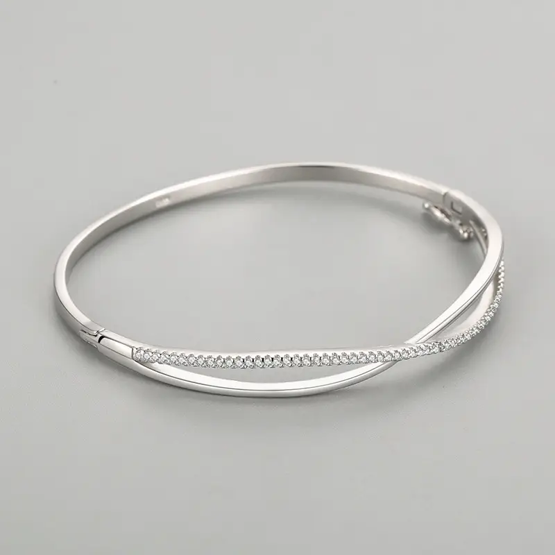 S925 Sterling Silver Cross Diamond Opening Bracelet Temperament Wild