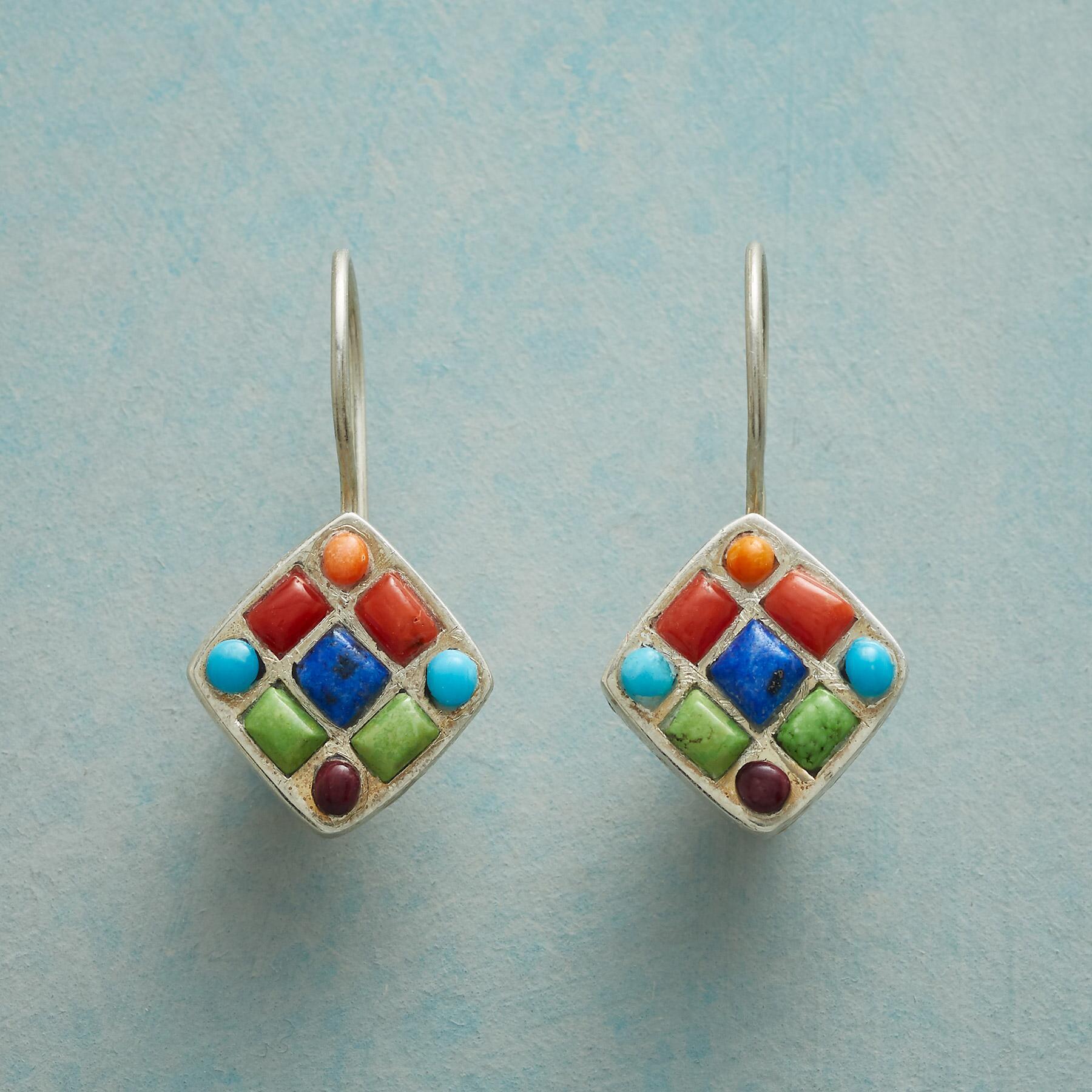 Retro Square Geometric Dangle Earrings In Turquoise For Women