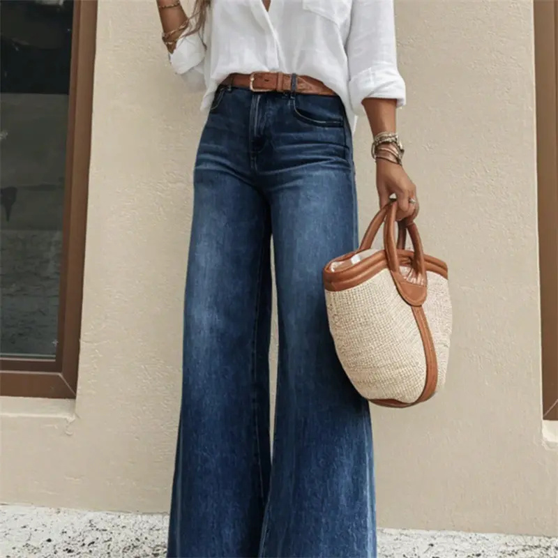 New American-style Loose-fitting High-waisted Figure-flattering Flared Wide-leg