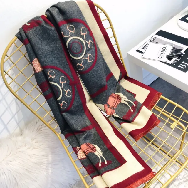 Cashmere like Fleece Scarf Little Plaid Double sided Color block Versatile Shawl Dark Gray - Shop at LoveMi
