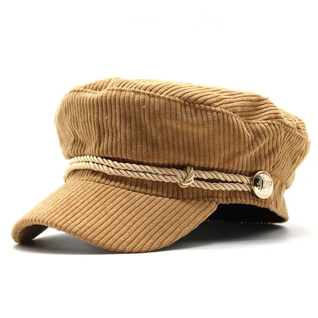 Men's And Women's Fashion Solid Color Corduroy Octagonal Hat Khaki - Shop at LoveMi