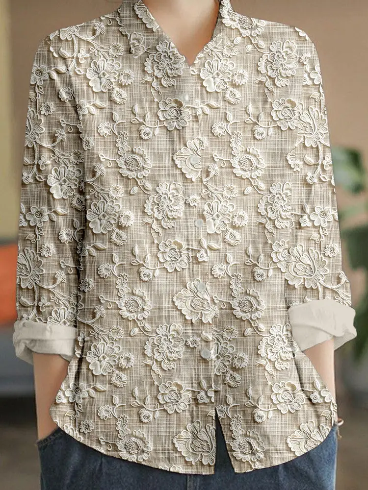 Women's Fashion Plus-size Lapel Long-sleeve Shirt Top