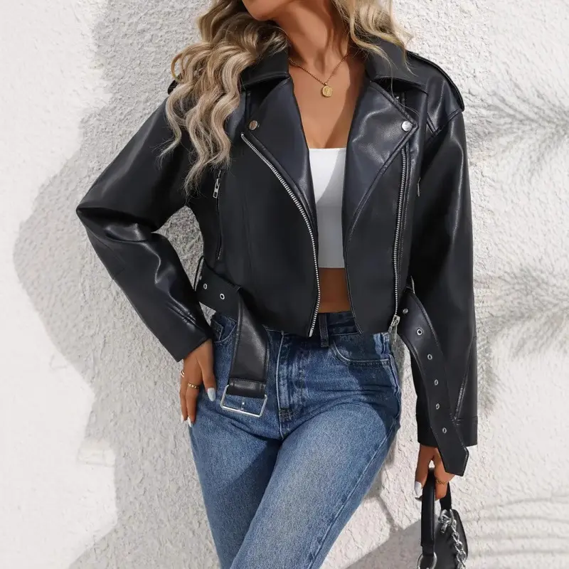 Vintage Lapel Slim-Fit Short PU Leather Jacket