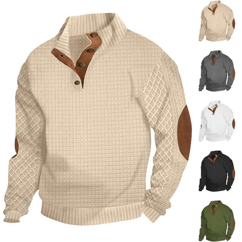 Men's Jacquard Knitted Casual Hoodie With A Stand-up Collar