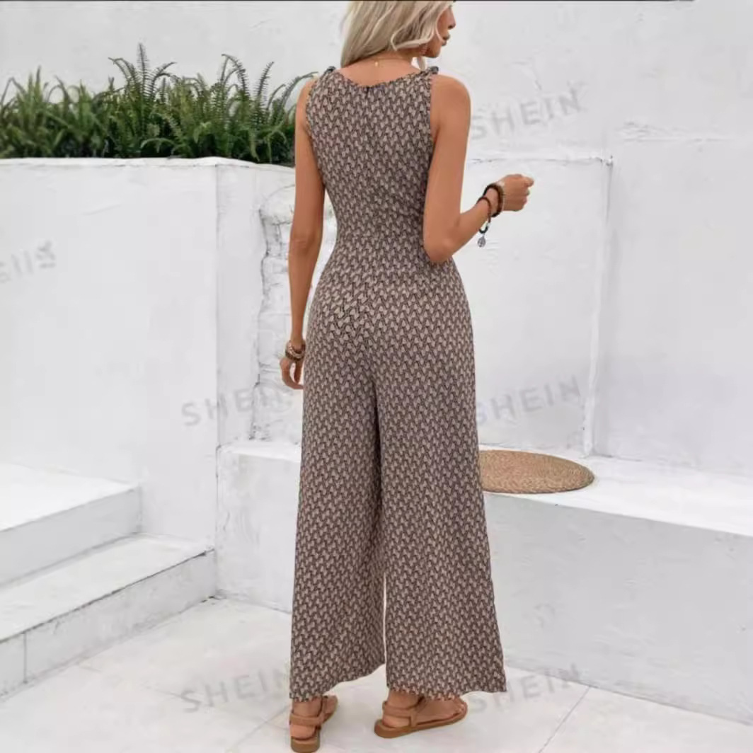 Womens Best-selling Waist-cinching Adjustable-lace-up Printed Jumpsuit - photo 6