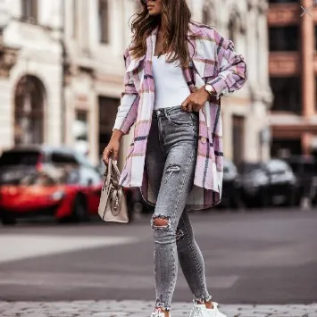 Fashion Ladies Plaid Wool Coat Pink - Shop at LoveMi