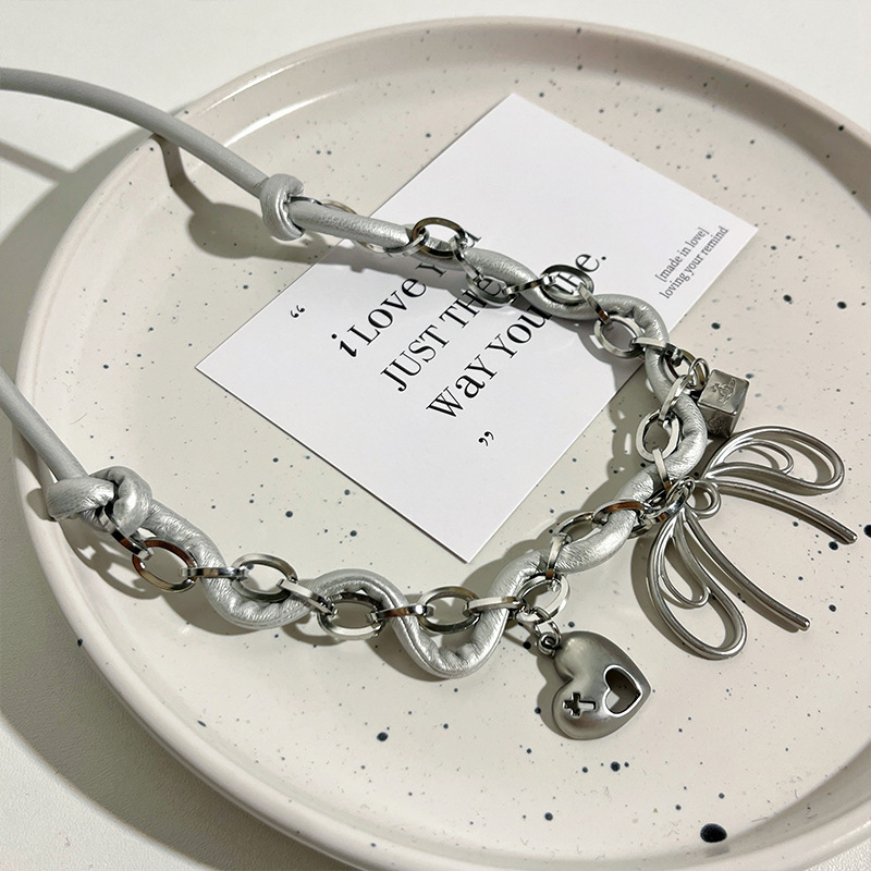 Retro Butterfly Love Square Pendant Leather String Necklace