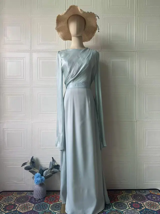 Polyester Long Sleeve Dress Dress Women Azure M - Shop at LoveMi
