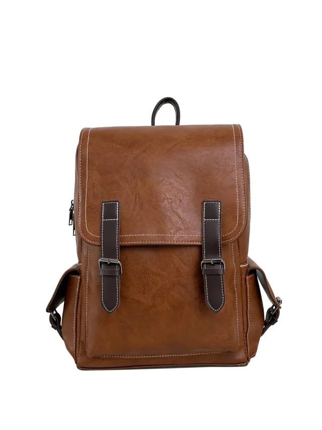 Authentic Leather Tactile Feel Retro Campus Outdoor Travel Backpack Brown - Shop at LoveMi