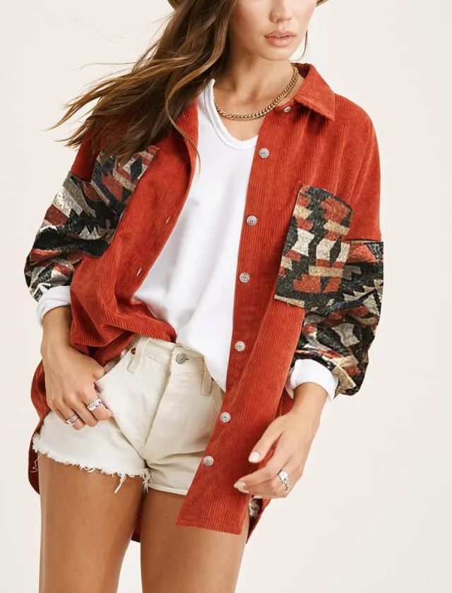 Fall Winter Cowboy Coat Female Corduroy Orange - Shop at LoveMi