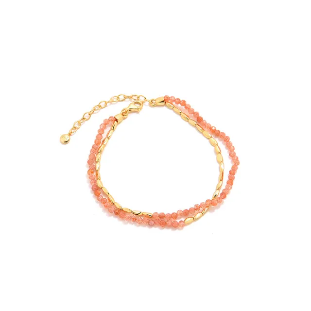 Silver Plated Natural Pearl Agate Pointed Crystal Beaded Necklace Bracelet Natural Gold Sunstone Bracelet - Shop at LoveMi