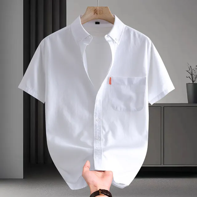 Short sleeved Shirt Men's High Cotton Light Luxury Artistic Solid Color White - Shop at LoveMi