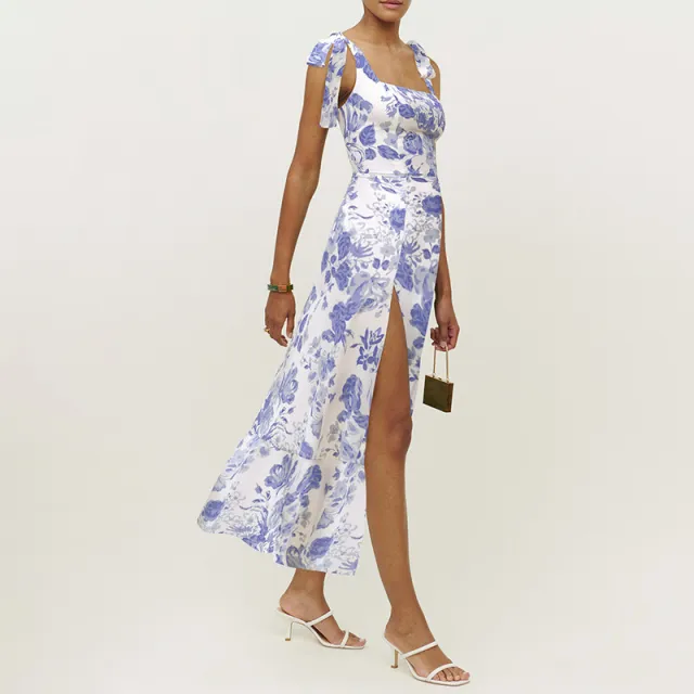 Women's Slim fit Floral print Split strap Dress Blue - Shop at LoveMi