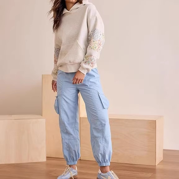 Womens Gray Patterned Pullover Hoodie Top