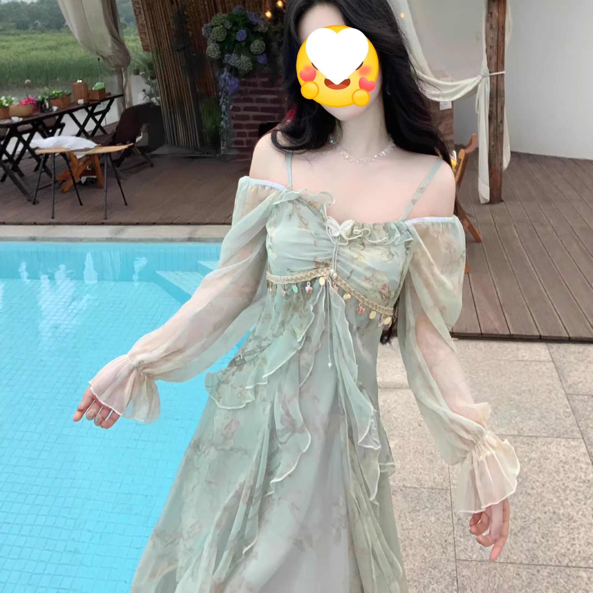 Womens Fashionable And Sexy Ombre Ruffle-Trim Dress