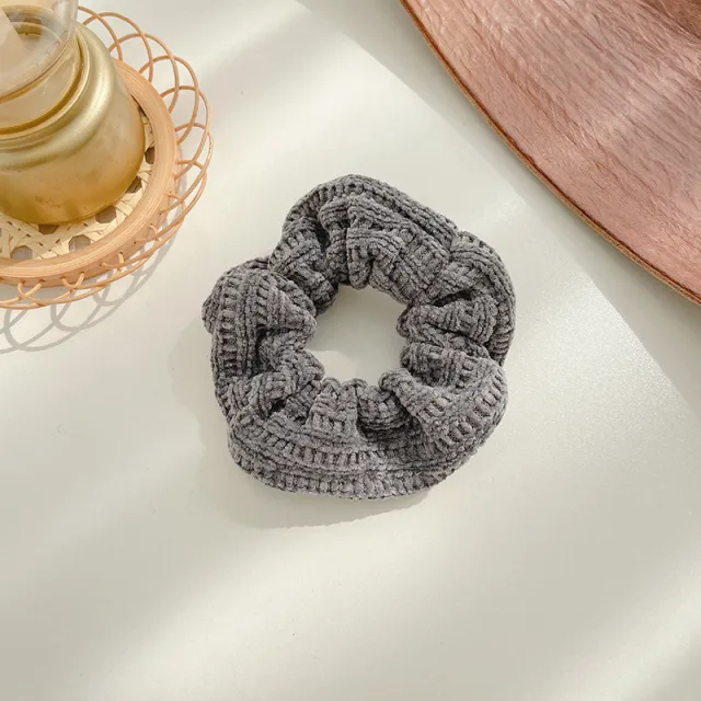 Winter Plush Pork Intestine Hair Ring 2 Dark Gray Knitted Hair Band - Shop at LoveMi