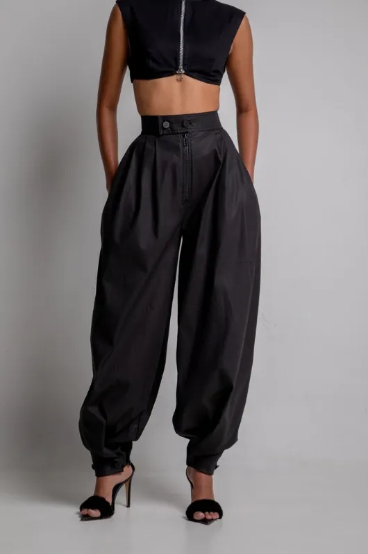 High Waist Zipper Ankle tied Jeans Loose Black - Shop at LoveMi