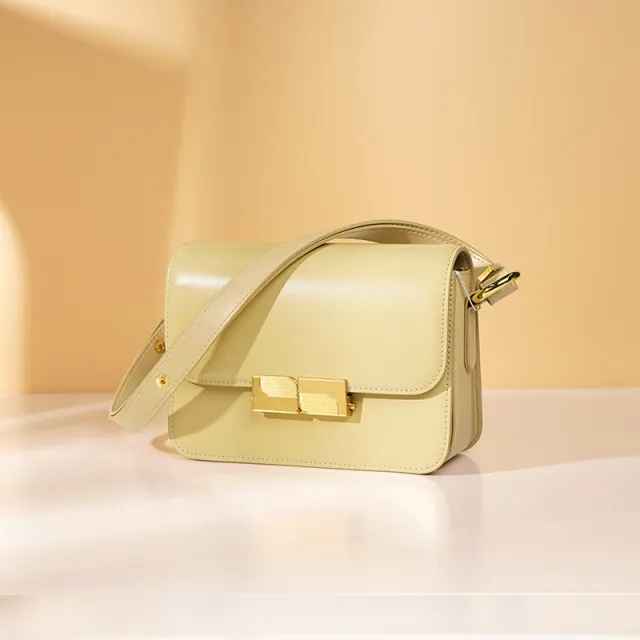 Cowhide Leather Single shoulder Bag Commuter Crossbody Yellow - Shop at LoveMi