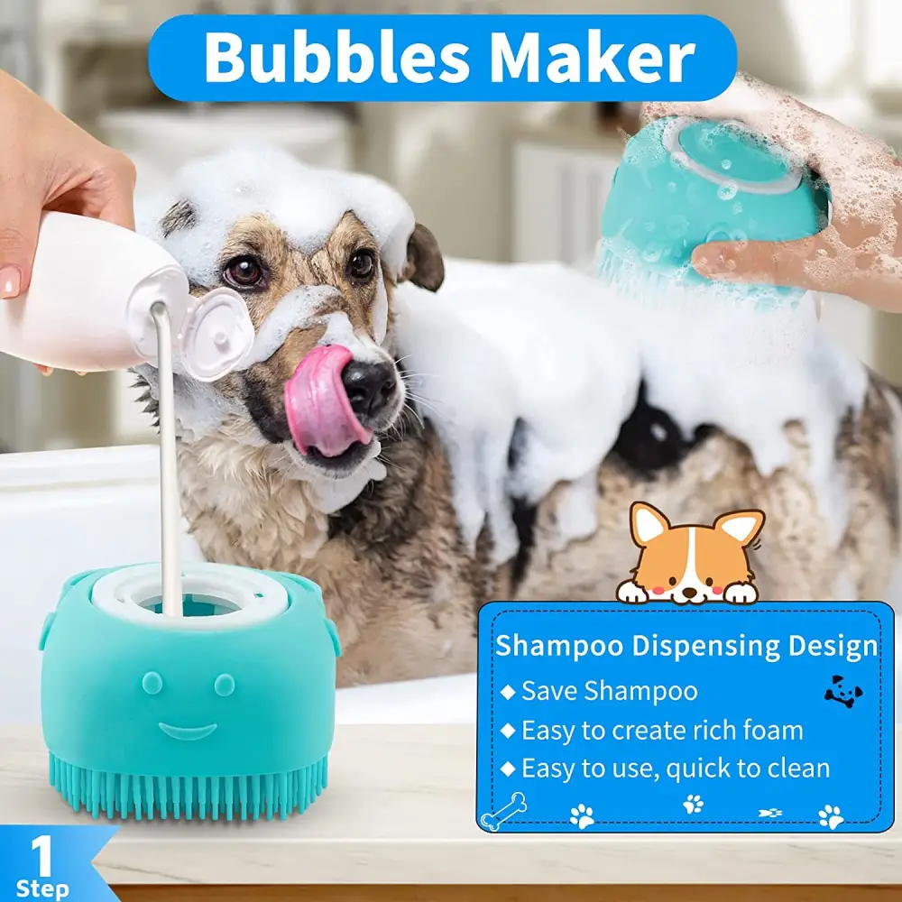3-piece Set Dog Bath Brush Shampoo Massage with Adjustable