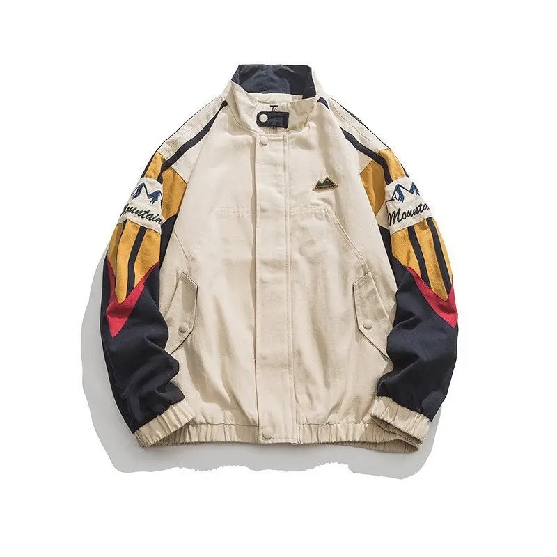 Couple Color Stitching Stand-collar Loose Casual Jacket