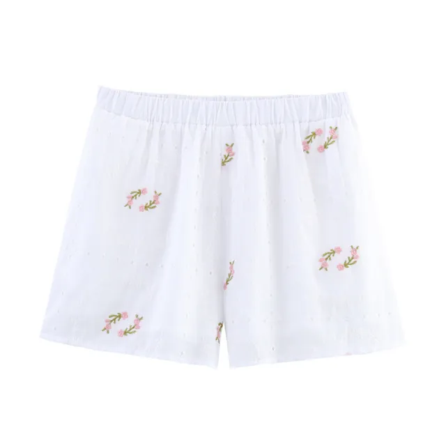 Puff Sleeve Embroidered Flower Shirt Shorts Shorts - Shop at LoveMi