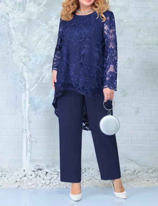 Women's Evening Dress Lace Embroidery Two piece Set Dark Blue - Shop at LoveMi