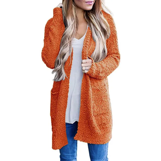 Knitwear Solid Color Fleece Double Pocket Cardigan Sweater Orange - Shop at LoveMi