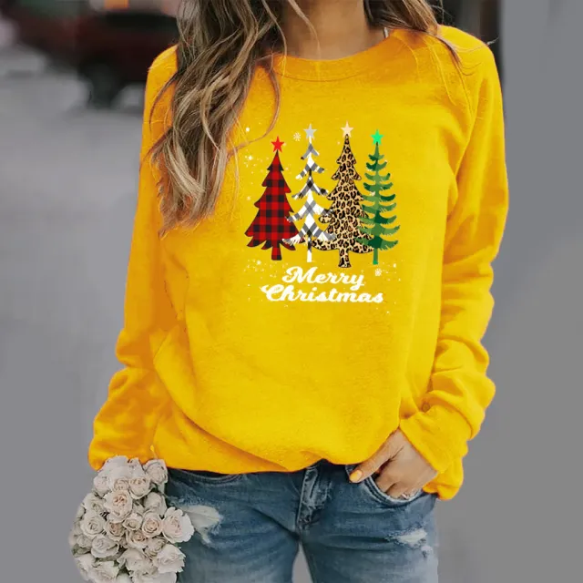 Pattern Printing Long Sleeve Crew Neck Sweater Female Yellow - Shop at LoveMi