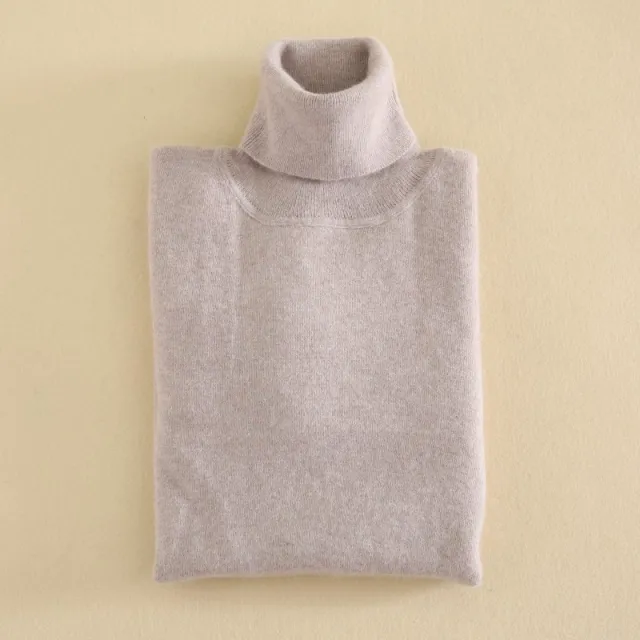 Cashmere Sweater High Lapel Knitted Pullover Bottoming Shirt Light Camel - Shop at LoveMi