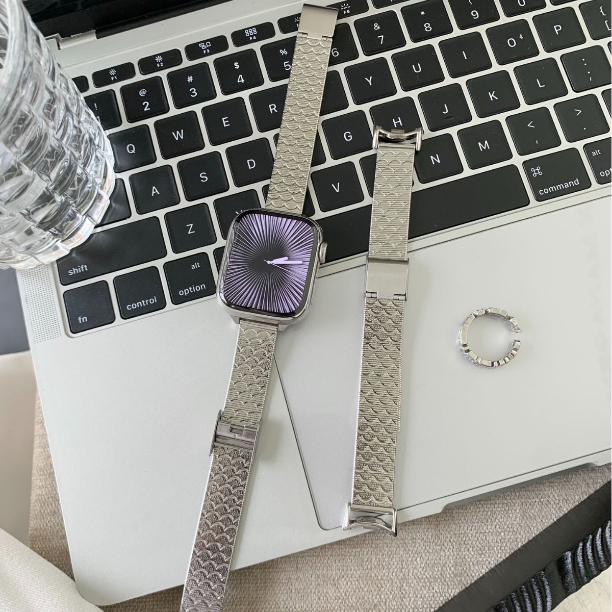 Silver Versatile Wave-pattern Stainless Steel Watch Strap 2