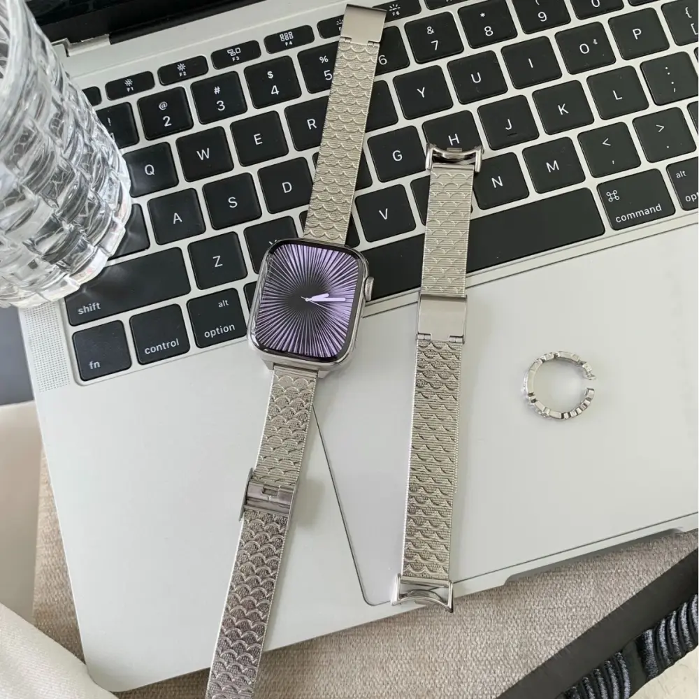 Silver Versatile Wave-pattern Stainless Steel Watch Strap